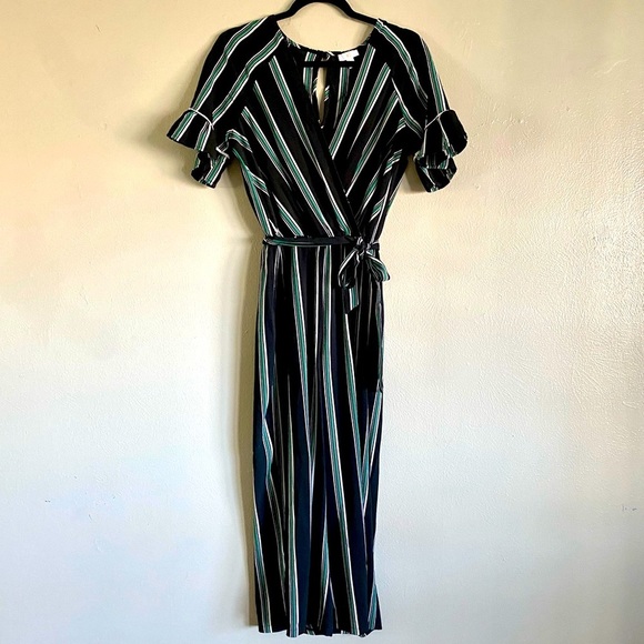 Green, White & Black Striped Jumpsuit - Picture 3 of 12